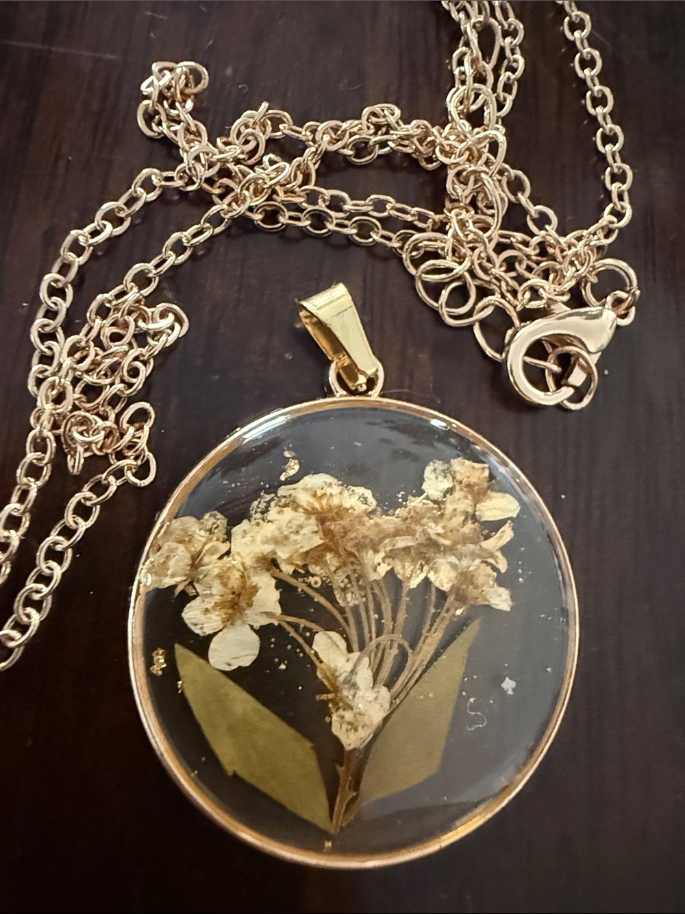 Gold Floral Resin Pendant Necklace